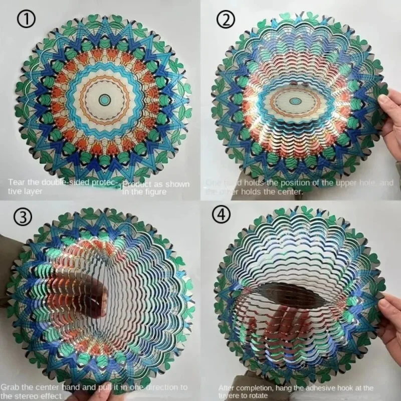 Składany obrotowy dzwonek wietrzny 3D Kolorowy dzwonek wietrzny Mandala Wisząca dekoracja ścienna 3D Wiatrak Art Wiatrak Zewnętrzny wisiorek ogrodowy