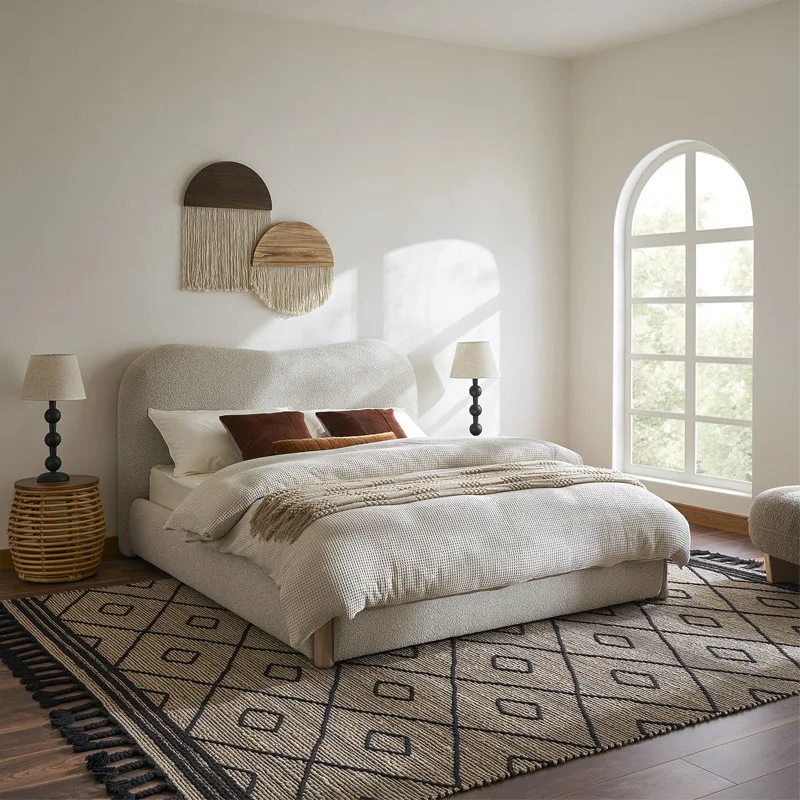 Bedroom 1.8 meters fabric bed French master bedroom hotel simple designer double bed