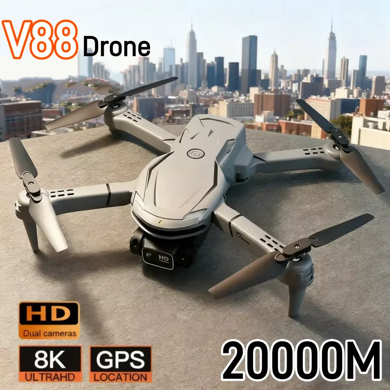 Drone V88 8K professionnel, double caméra, piles multiples, GPS, évitement d'obstacles, positionnement du flux optique, UAV sans balais