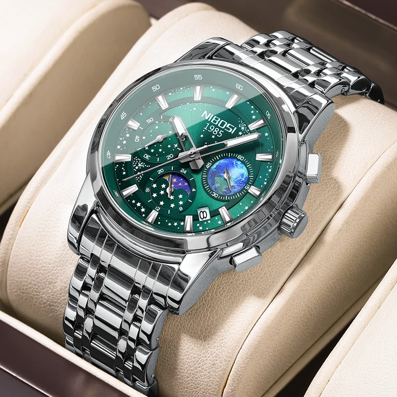 

NIBOSI Luxury Watch for Men Waterproof Luminous Date Chronograph Man Sport Quartz Stainless Steel Mens Watches Relogio Masculino