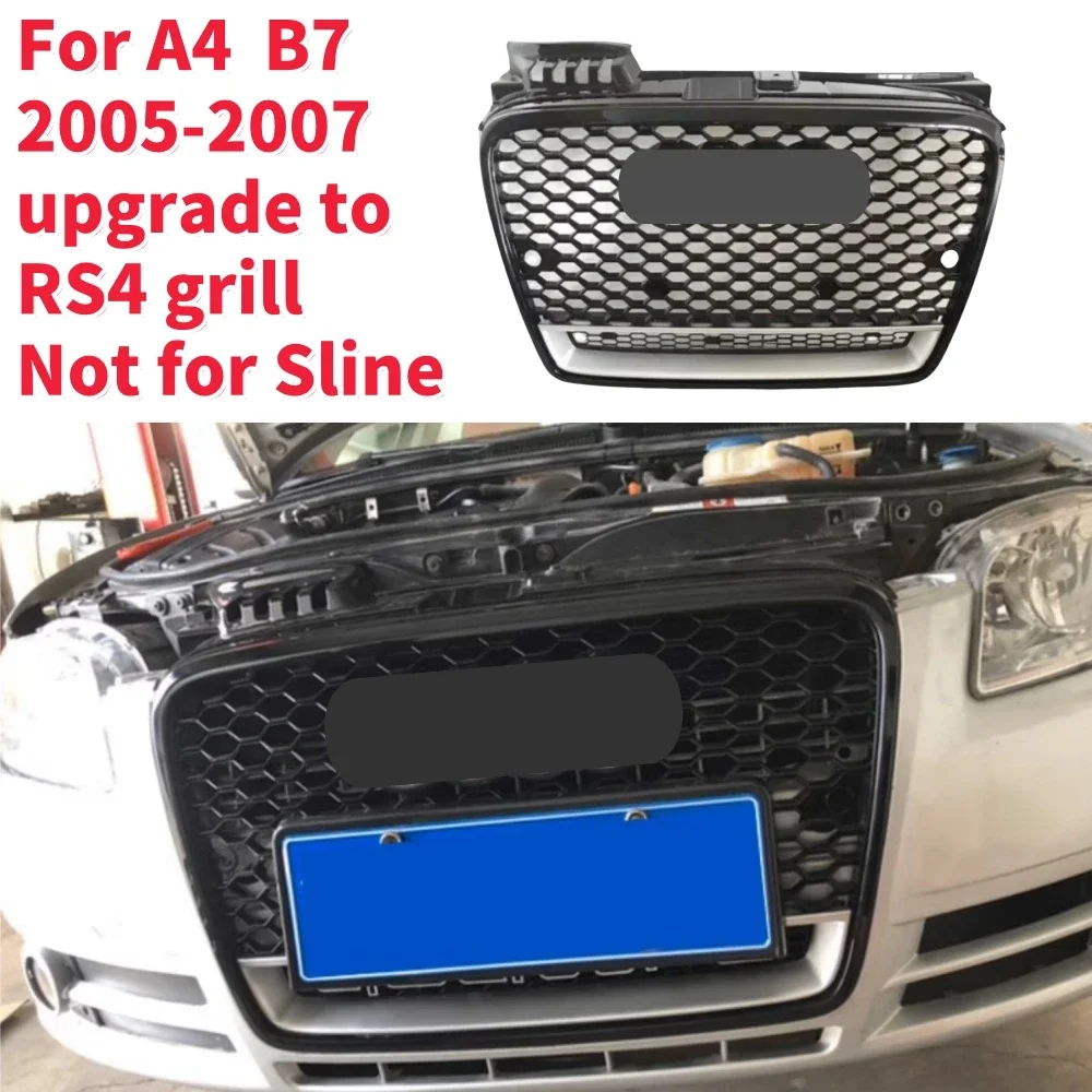 Racing Grills Front Hood Grille Car Front Bumper Grill Center Grille for RS4 Grill for Audi A4 B7 2005-2007（Not for Sline）