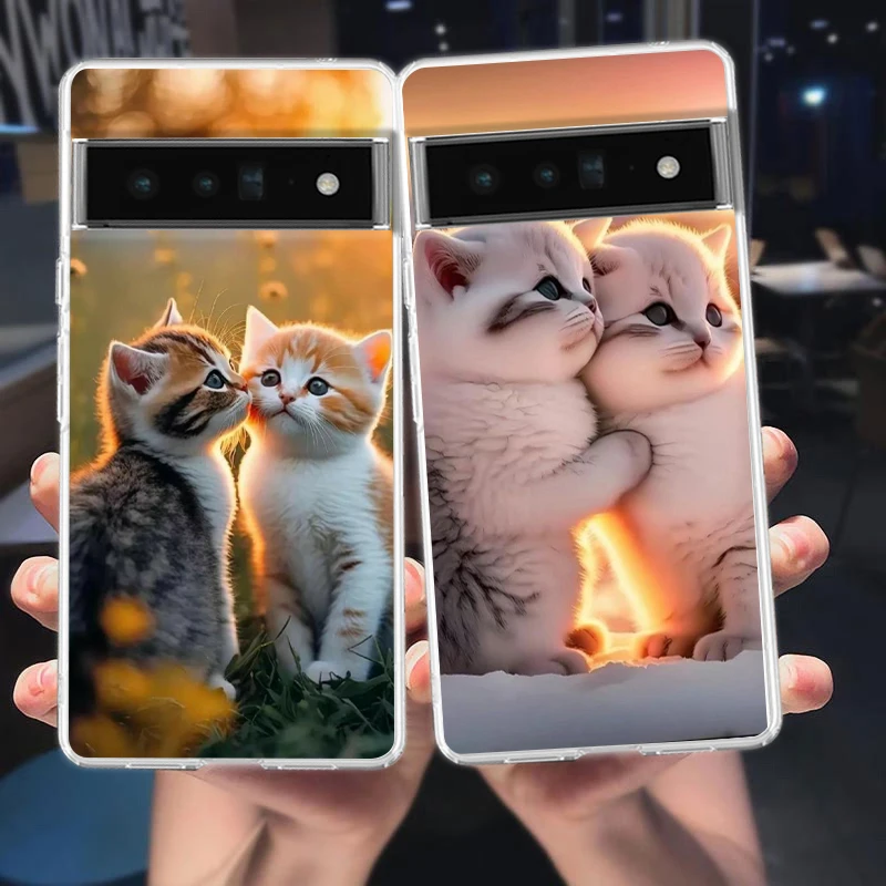 

Kiss Cat Cute Kitten Phone Case for Google Pixel 8 7 6 5 4 4XL Shockproof Silicone 7A 6A 5A 4A 3A 3AXLPro 5G Transparent Shell