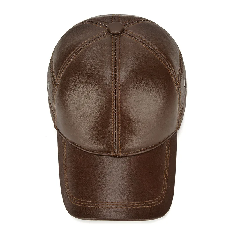 Men Cowhide hat Winter Warm Outdoor Protect Ear Casquette Real Leather Adjustable Baseball Cap