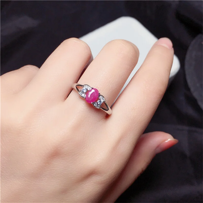 

Genuine Natural Gemstone Ruby Wedding Ring 925 Sterling Silver Christmas Gift for Women with Certiifcate