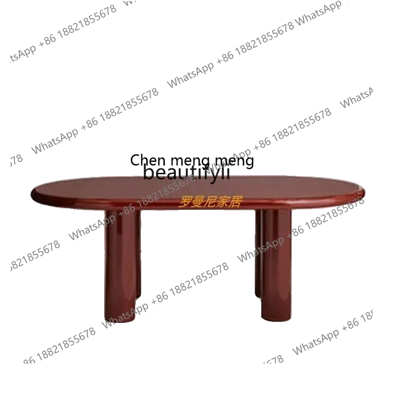 X A Solid wood dining table wabi-sabi wind oval glossy red desk simple small apartment negotiation table