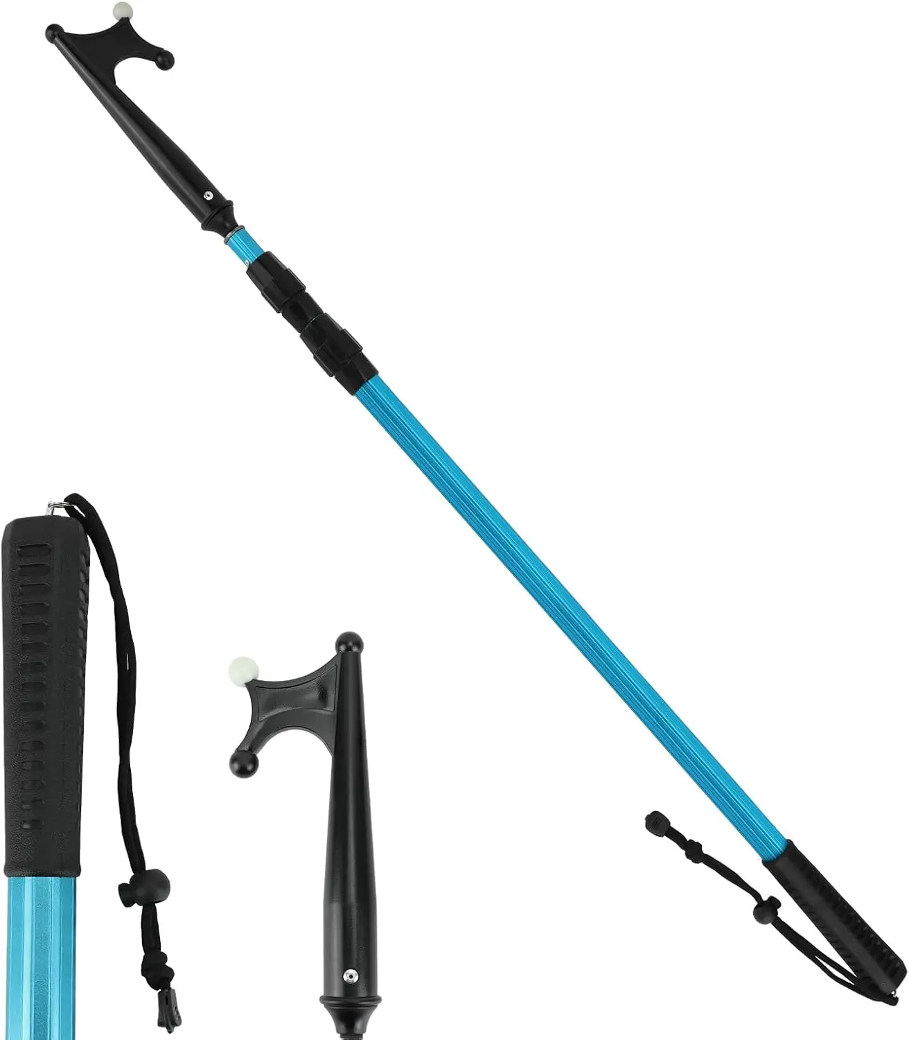 KOMCLUB Retractable Boat Hook 3.3ft-6.6ft Extension Pole Hook Push Stick For Boat Non Slip Lubber Handle Durable Anti-Rust Multi-Functional Replaceable Head Push Pole