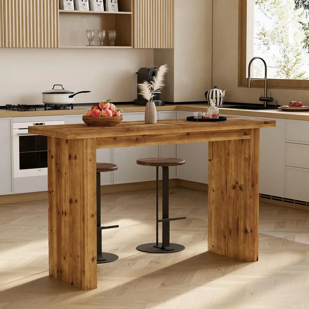 

Wood Bar Table, 63Inch Industrial Counter Height Pub Table with Sturdy Base, Rectangular High Top Kitchen Dining Bar Height Tab