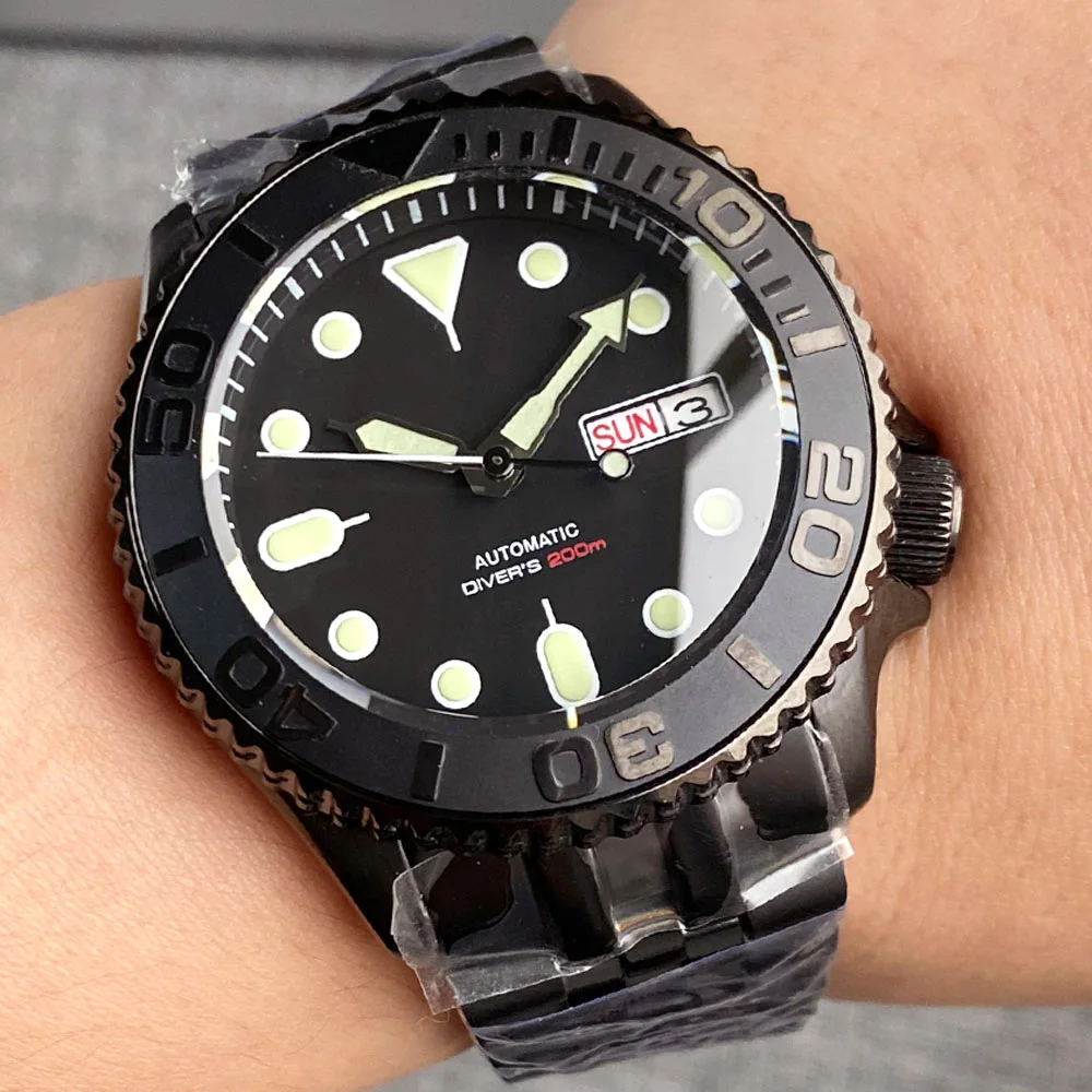 Imagem -03 - Mens Sapphire Glass Ver Relógio Automático Impermeável Pulseira Jubilee de Aço Preto Mergulhador Skx s Nh36 Movt 200m 3.8 Preto