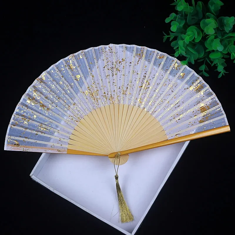 Antiquity Folding Fan Chinese Classical Sprinkle Gold Silver Exquisite Hand Fan Hanfu Cheongsam Ventilador Catwalk Photo Props