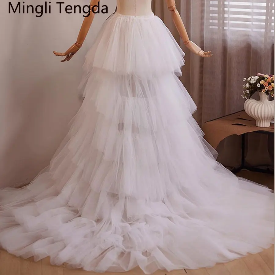 Mingli Tengda White Many Layers Tulle Overskirt Detachable Train Waist Tiered Mesh Removable Skirt Women Custom Made Petticoat