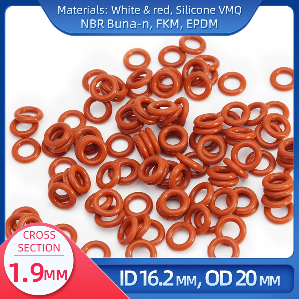 

O Ring CS 1.9mm ID 16.2 mm OD 20 mm Material With Silicone VMQ NBR FKM EPDM ORing Seal Gaske