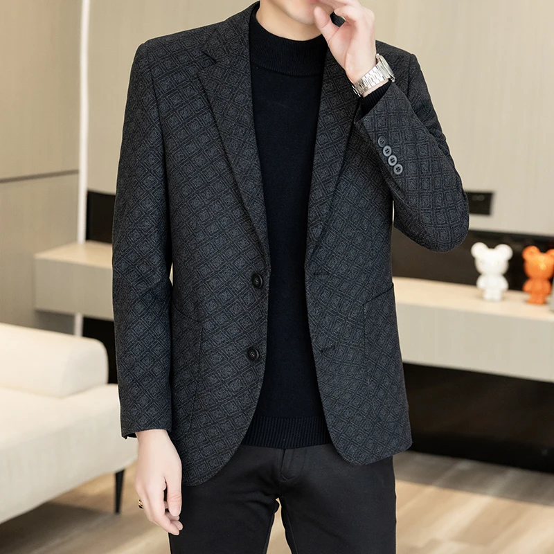 

Sli Men's Suit Jaet Spring Autumn Faion Trend Youthful Classic Button Design High-End Feel Casual Wear Stand Fit