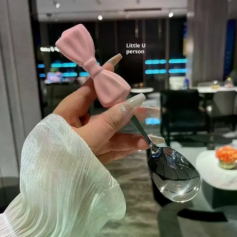 Tableware Set Portable Cutlery Bow-shaped Stainless Steel Fork Spoon Chopsticks Portable Travel Flatware With Box
