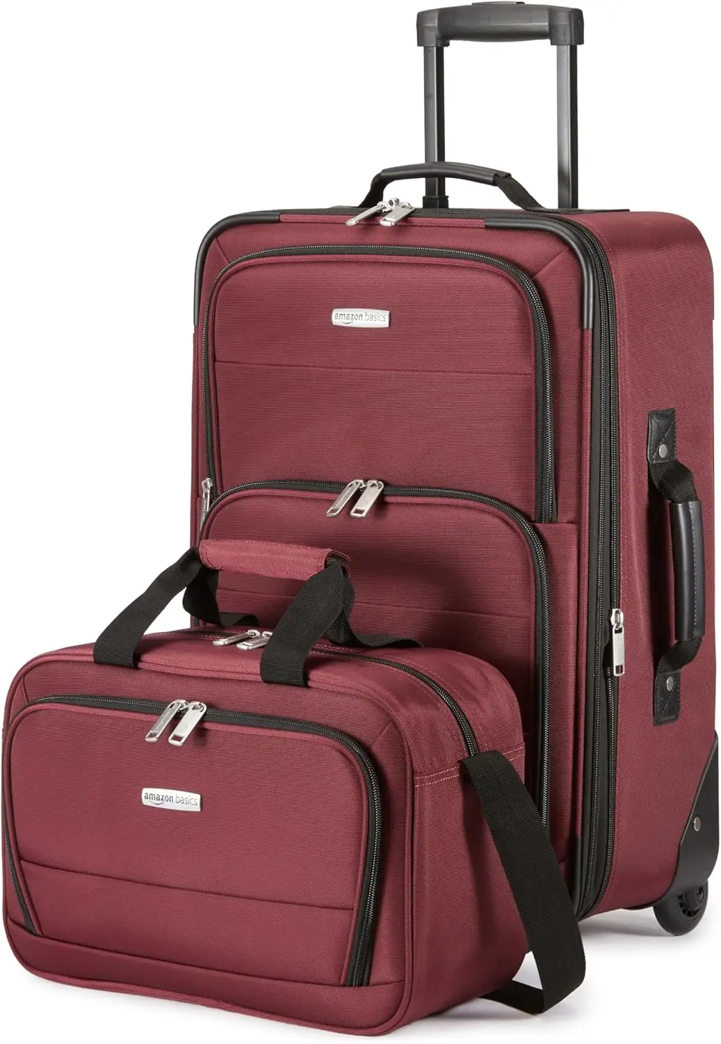 

Basics 2-Piece Softside Luggage Set, 23-Inch Expandable Suitcase with Wheels and 15-Inch Tote, Front Pockets, Telescopic Handle, Burgundy