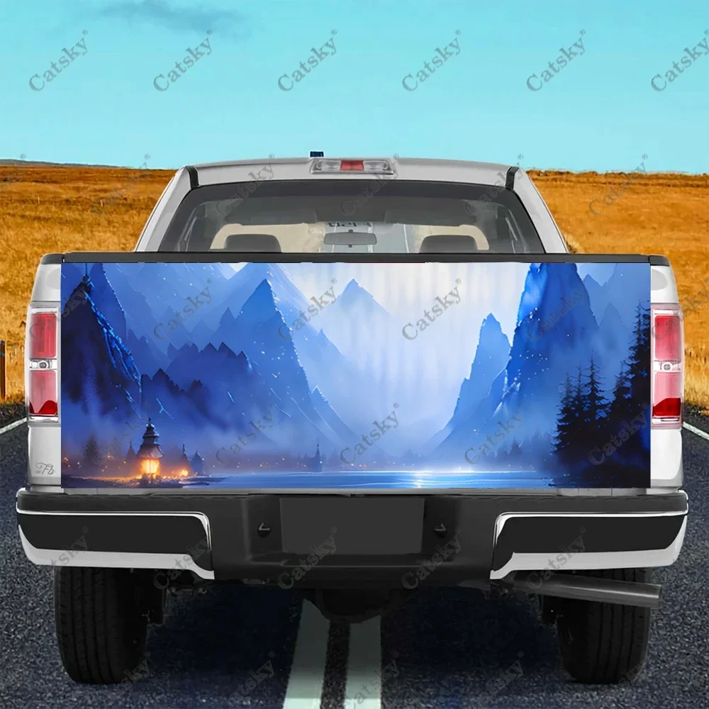 Landscape Scenery Blue Car Tail Trunk Protect Vinly Wrap Sticker Decal Car Hood Decoration Sticker for SUV Off-road Pickup