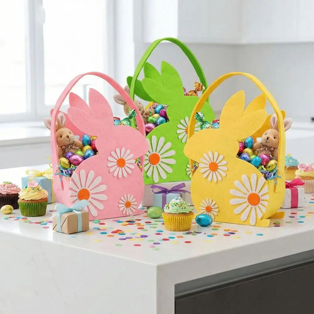 

Practical Colorful Easter Felt Basket Cartoon Cute Chicken Tote Bag with Handle Candy Gift Bag Children Gifts