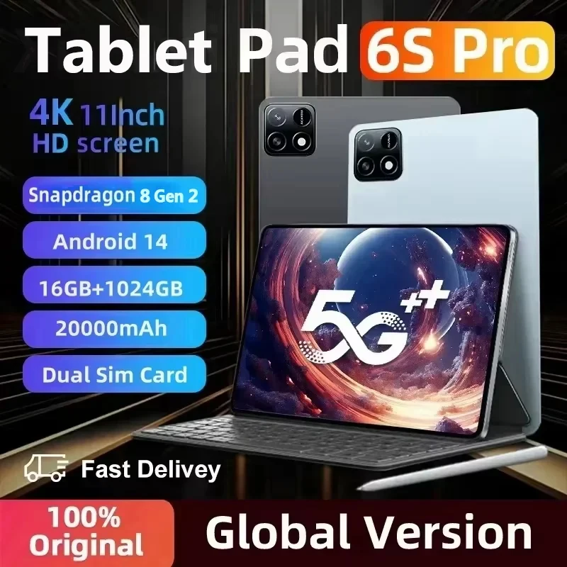 Wersja globalna Oryginalny Tablet Android Pad 6S Pro 11 cali HD 4K Android 14 16 GB + 1 T 20000 mAh 5G Dual SIM Oryginalny Tablet PC