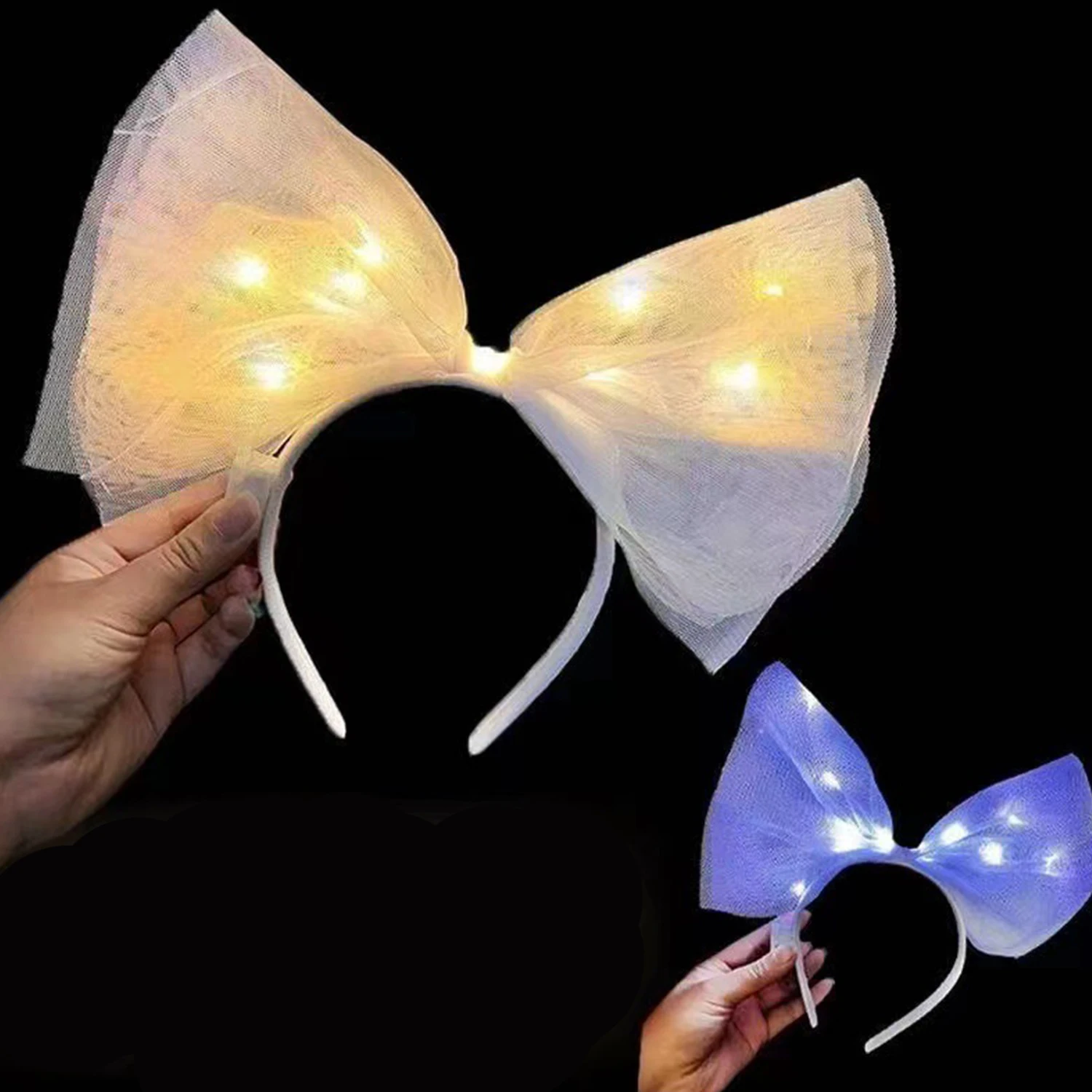 1pcs LED Big Bow Headband Girl Party Glow Headband Luminous Hair Hoop Headdress Night Fancy Dress LED Luminous Headband