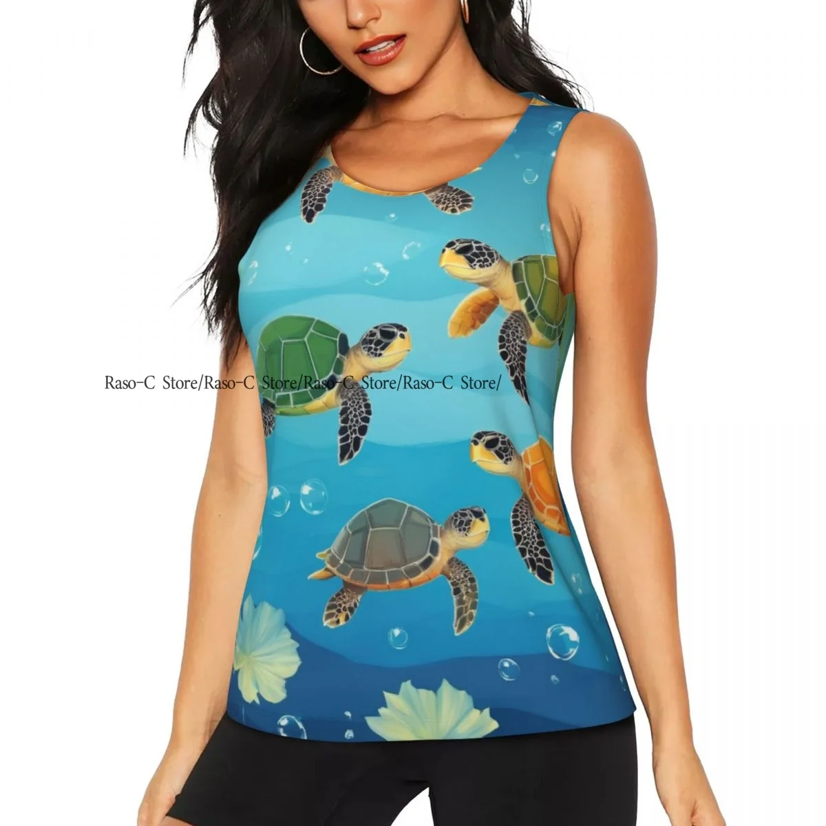 Women Fitness Sexy Yoga Vest Cute Sea Turtles Gym Sports Top Tank Female