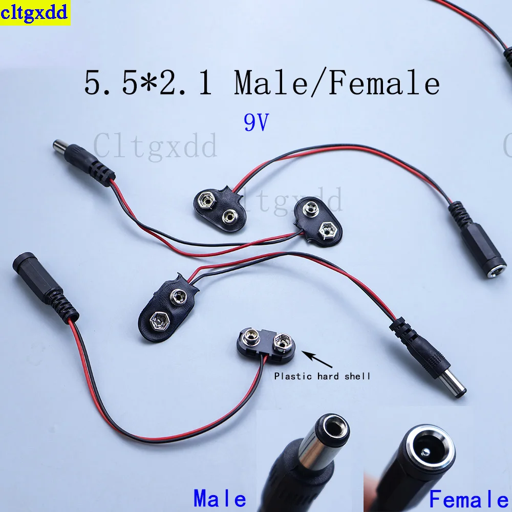 

Cltgxdd 5piece DC 5.5 * 2.1 9V battery button power cord battery clip male and female connector charging cable battery holder 15