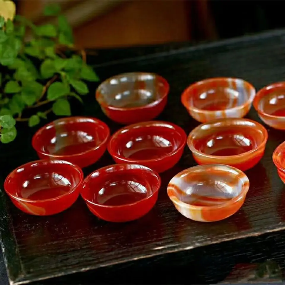 Natürlicher Kristallstein-Teetasse für Chinesische Teezeremonie, Kung-Fu-Teeset-Geschenk, Weiß-Grau-Rote Achat-Steinbecher, Gesundheitsförderndes Gongfu-Teezubehör