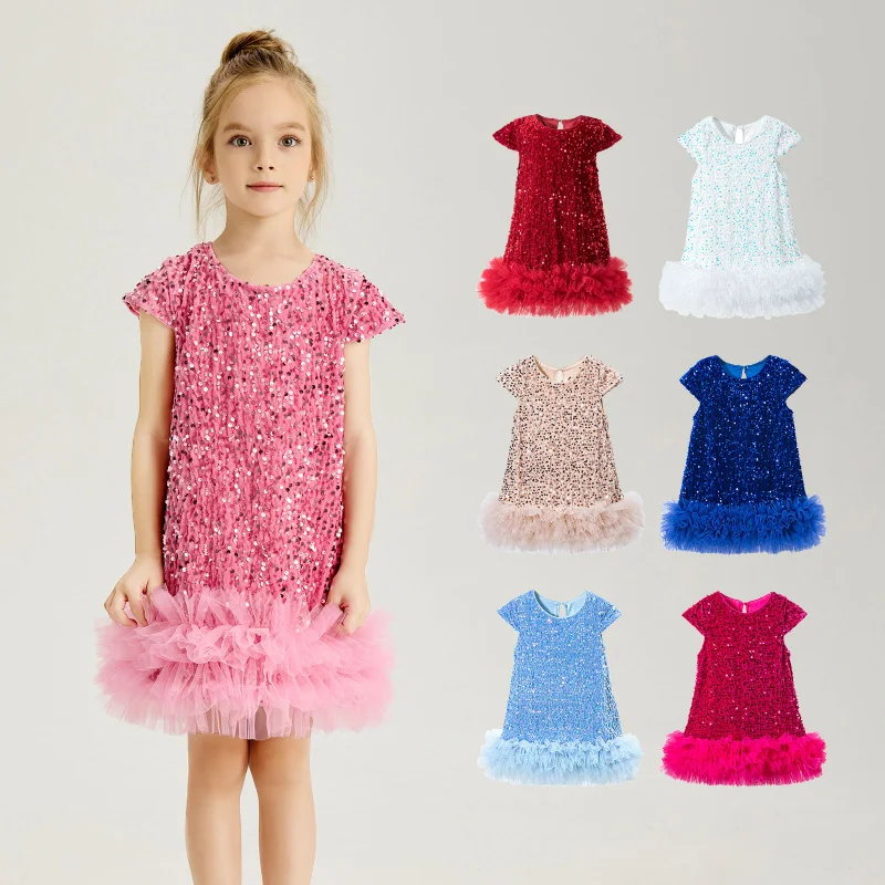 

Girls Sequin Tank Dress Christmas New Short Sleeve Children's Princess Dress Party Dress Dress
