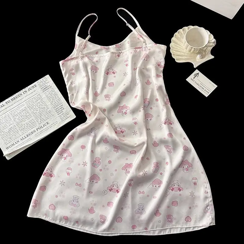 

Sanrio My Melody Sexy Sleeping Skirt Kawaii Cartoon Summer Pajamas Sleeveless Thin Style Nightgown Suspenders Night Dress New