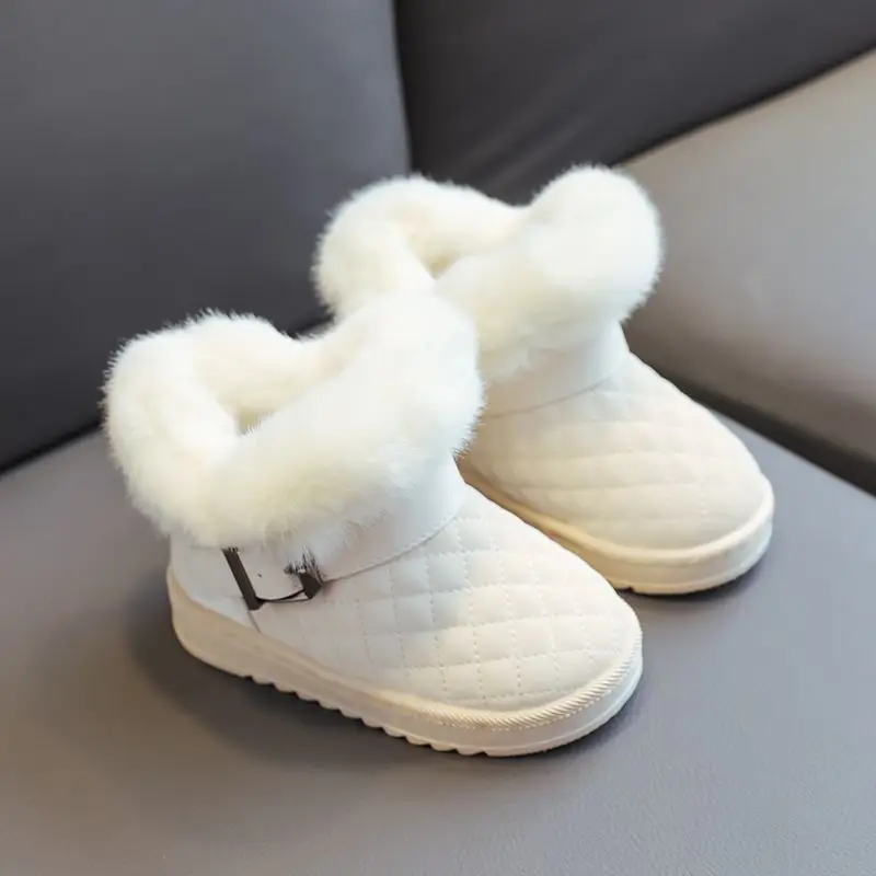 

Kids Winter 2026 Snow Boots Thickened Flannel Leather Lining Children's Winter Shoes Warm Waterproof Girls Boots