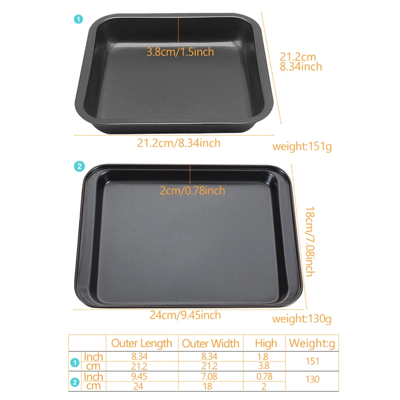 Carbon Steel Mini Baking Pans Square Cake Pan 9.5x7 8x8 InchPremium Non-Stick Bakeware Set Kitchen Tools Baking Mold