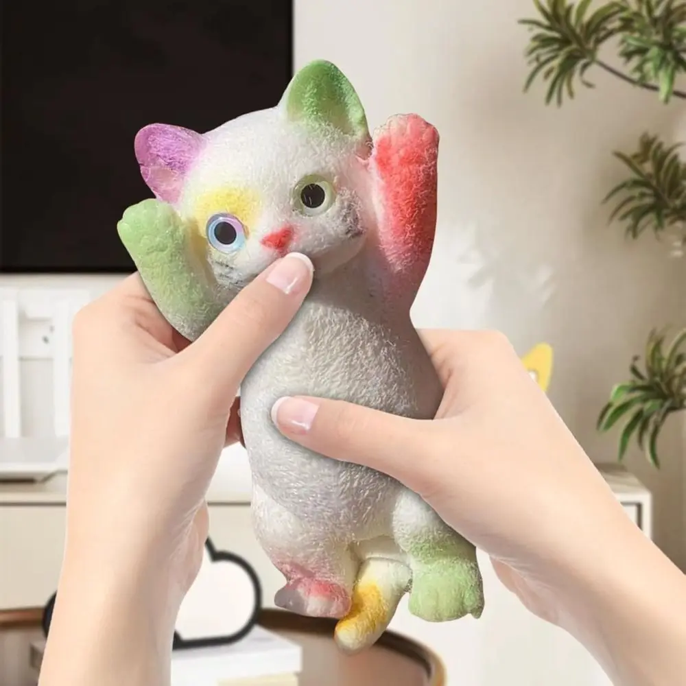 Cute Relieving Stress Squeeze Toy Cute Cat Pattern with Flocking Surface Decompressing Toy Soft Pinching and Decompressing Toy