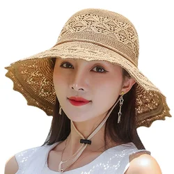 Sun Hat Female Summer Sun Protection Flower Sun Hat Female Seaside Beach Hat Fashion Basin Cap Foldable Breathable Cool Hat