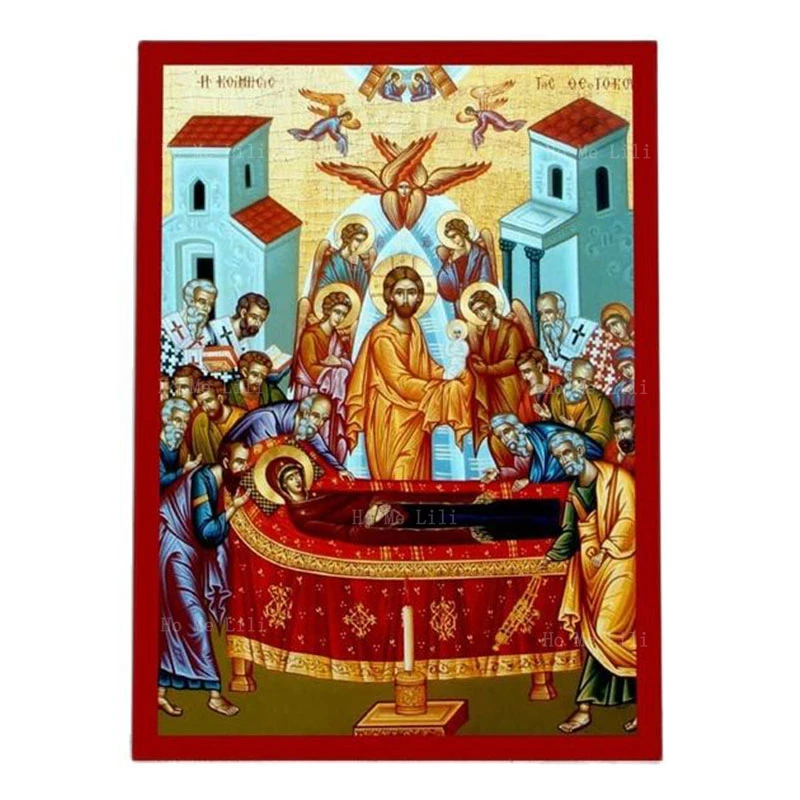 The Dormition Of Virgin Mary Life-giving Spring With Jesus Greek Byzantine Orthodox Icons Canvas Wall Art For Livingroom Decor