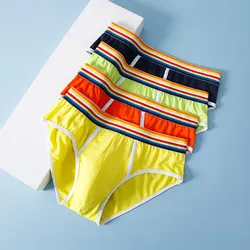 Fashion Men's Panties Cotton Briefs Rainbow Pattern Soft Breathable Sexy Undies U Pouch Underpants Youth Mid Waist Underwear