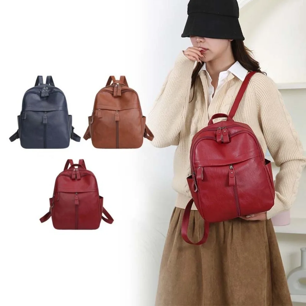 

Элегантный мягкий рюкзак из ПУ в корейском стиле, однотонный, большой вместимости, школьный ранец, с множеством карманов, водоотталкивающий, повседневный, для мам