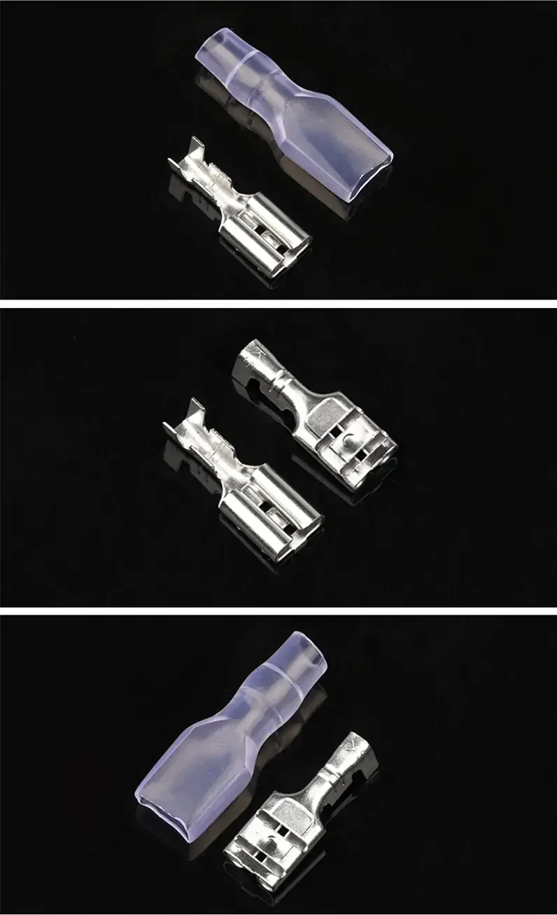100 Teile/los 2,8/4,8/6,3mm Weibliche und Männliche Crimp Terminal Stecker Silber Auto Lautsprecher Elektrische Draht Anschlüsse set – Detail 2