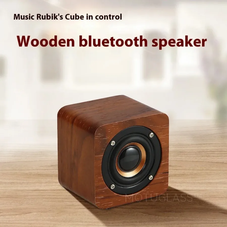 Mini Wooden Bluetooth Speaker Portable Wireless Bass Creative Retro Square Design Small Gift Speaker for Home Office Travel