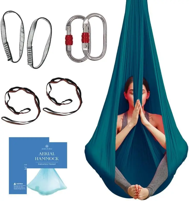 

Yoga Hammock - Durable Aerial Silk with Extension Straps, Carabiners, and Pose Guide - Aerial Silks for Home, Antigravity