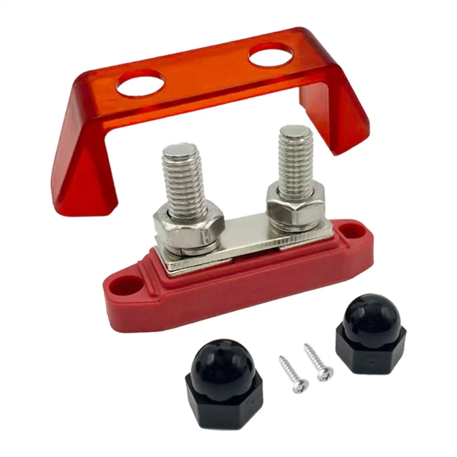 Distribution Block Double Stud Bus Bar with Cover Stainless Steel Brass 200A 12V to 48V for Marine Car RV