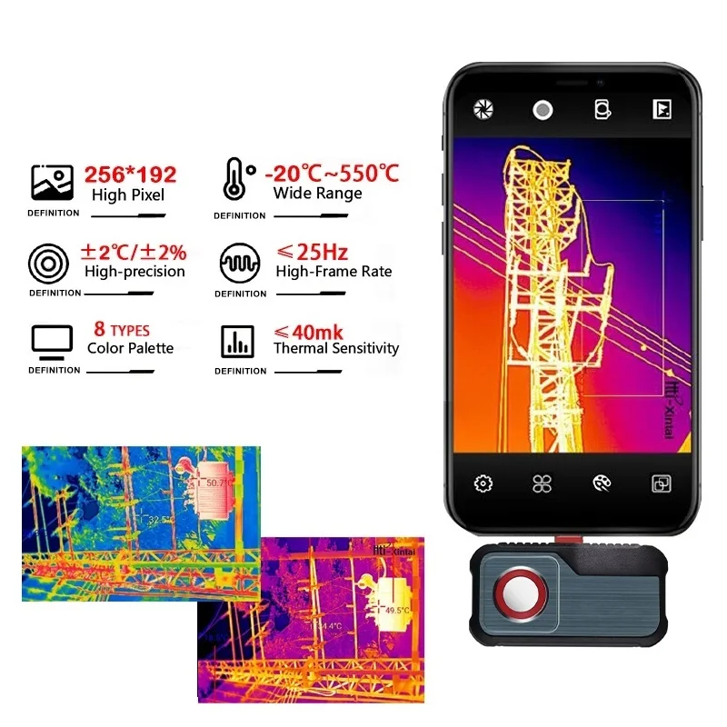 HT-203U 256*192 Pixels Thermal Camera -20°C~550°C Android Type C Mobile Phone Infrared Thermal Imager For Electrical Repair