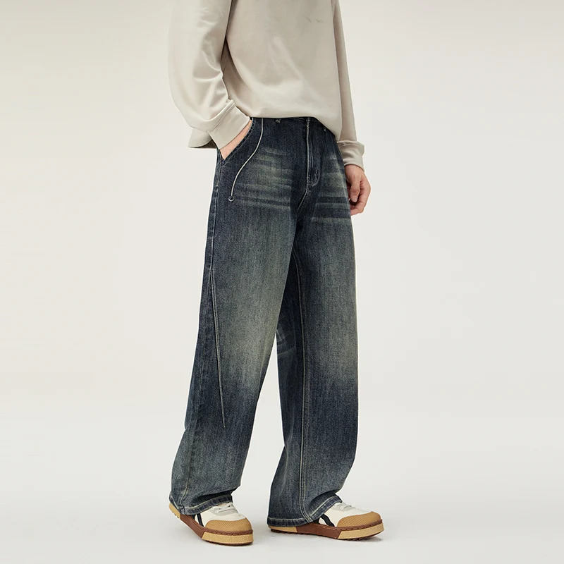 

Свободные прямые джинсы American Sle, мужские модные универсальные повседневные персональные брюки молодежные износостойкие