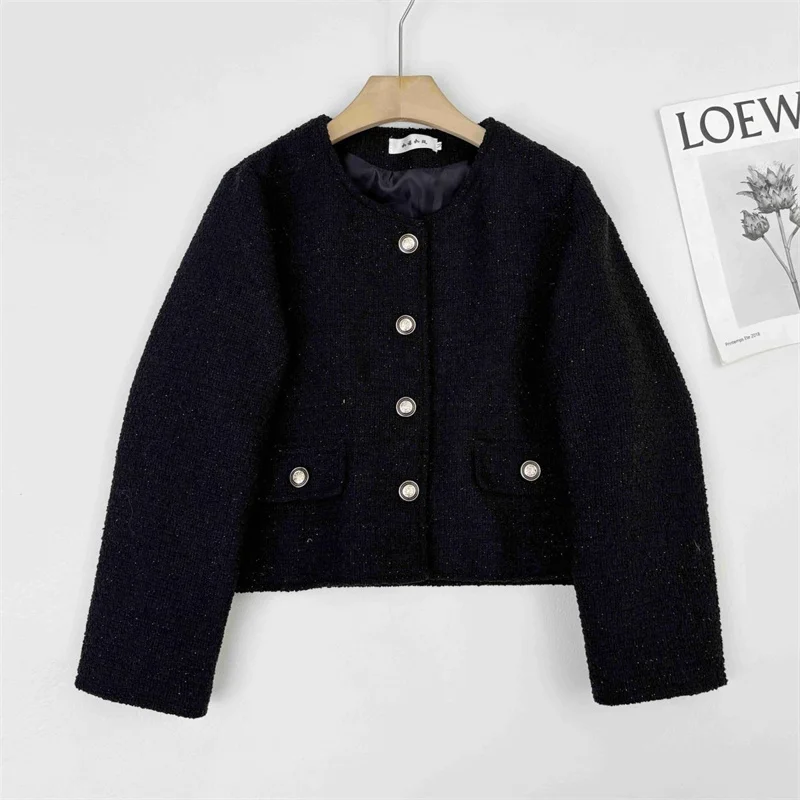 

Новая модная свободная кофта-кардиган в стиле «маленький аромат» для женщин, весна-осень, укороченная, с изысканным дизайном, с круглым вырезом