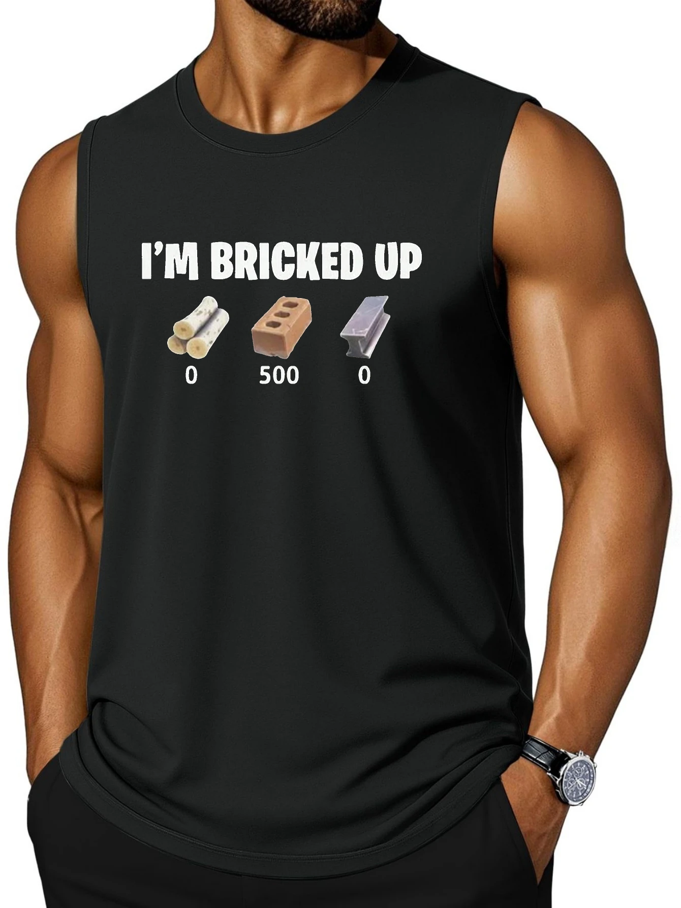 CLOOCL I was blocked by bricks, wearing a vest with brick patterns on it, a casual summer outfit for men.