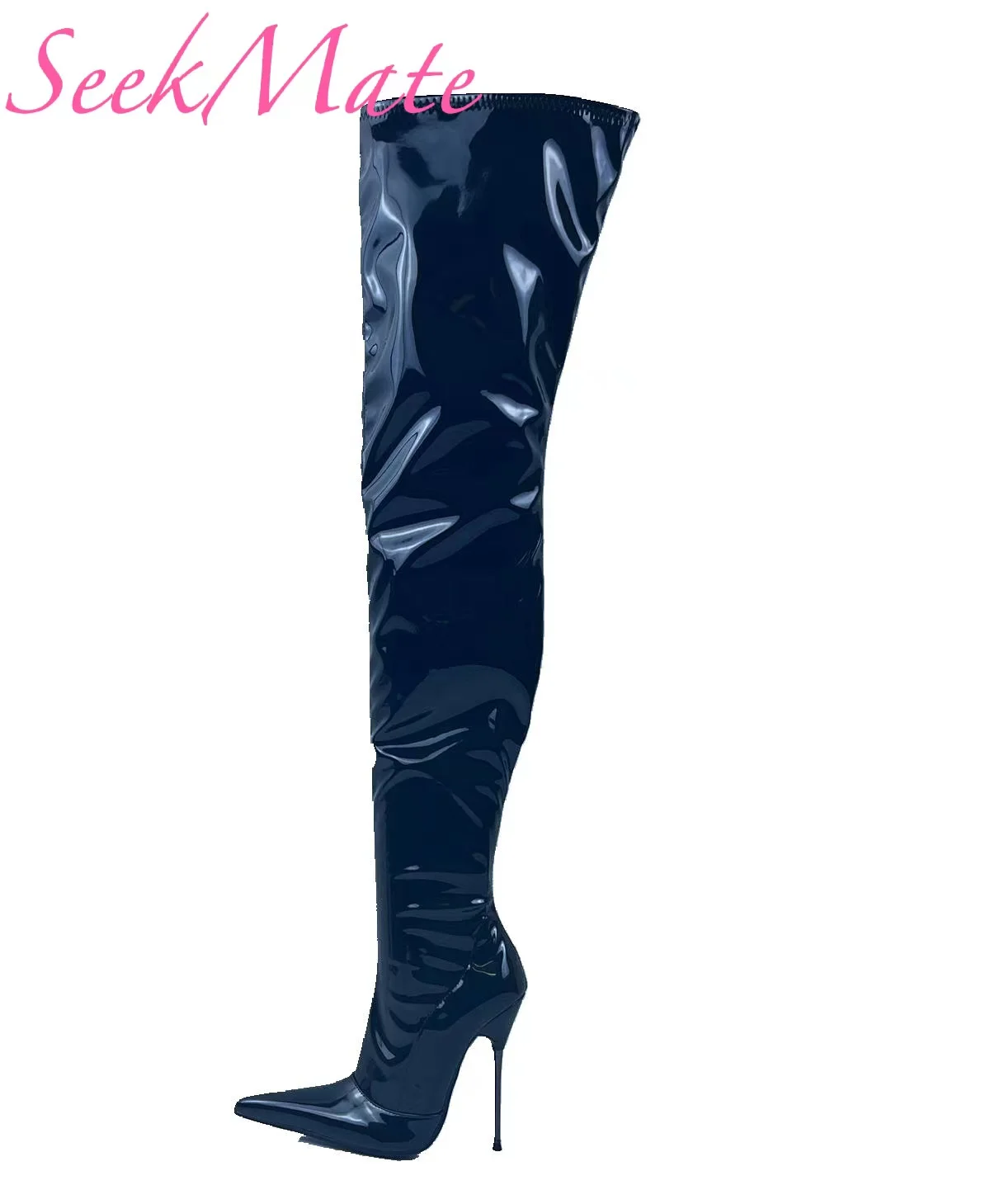 seekMate Space and Europe and America pointy patent leather ultra-high heel 73cm boots sexy customized stage pole danc