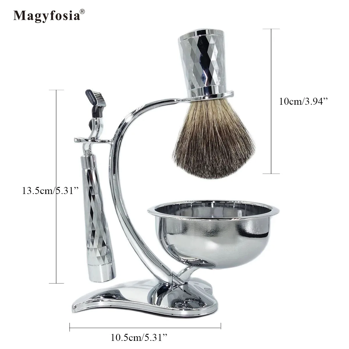 Magyfosia New Shaving Hair Removal Set with Twinkle Pure Badger Brush and Mach 3 Beard Safety Razor Handles Heart Shape Stand