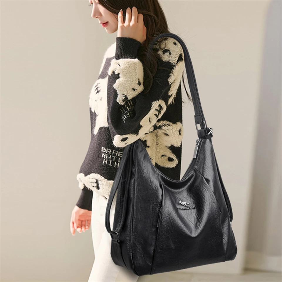 Multifunction Retro Shoulder Crossbody Bags for Women 2024 Designer Ladies Purses and Handbags Leather Large Capacity Totes Sac