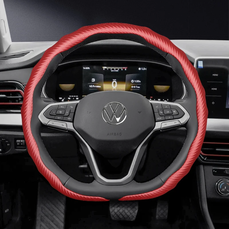 Adecuado para Volkswagen textura de fibra de carbono cubierta de volante Snap-On carcasa protectora en forma de onda Golf Passat Polo Jetta Tiguan T-Roc Atlas Arteon Id.4 Id.3 Beetle Cc B6 B8 Taos Amarok Touareg Touran