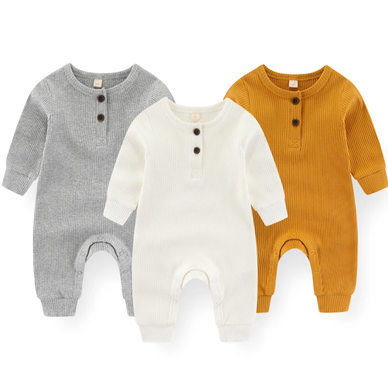 3Pcs Spring Newborn Infant Baby Romper Long Sleeves Solid Overalls Baby Boys Clothes Cotton Kids Jumpsuit