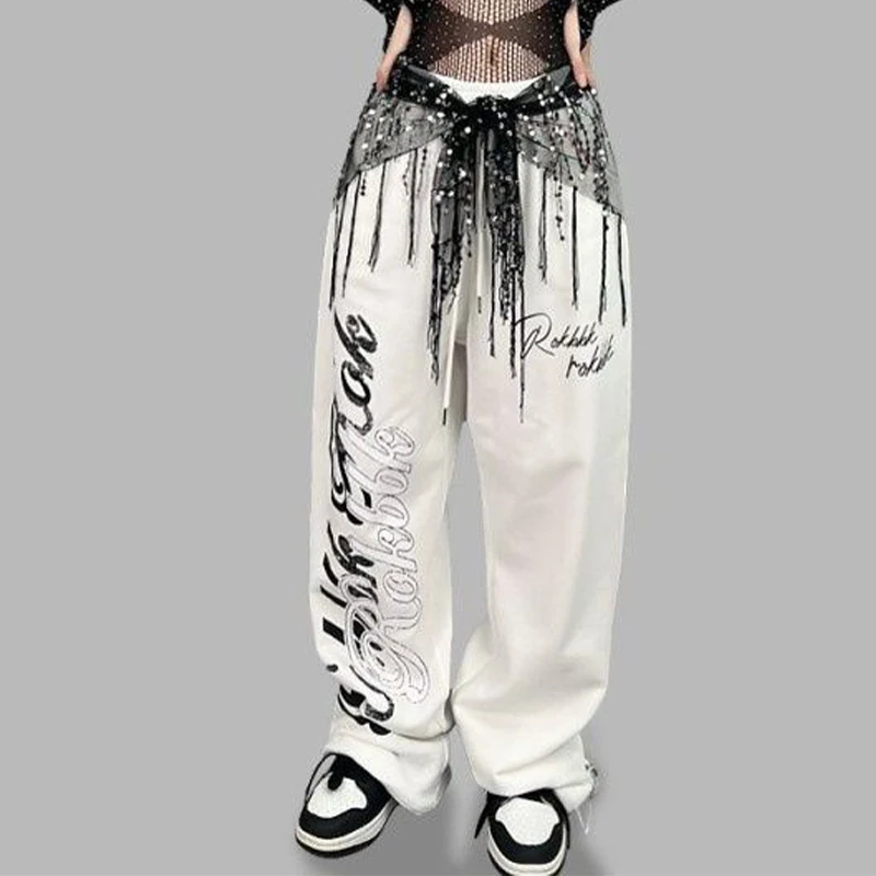 Women Casual Jazz Dance Pants American Personality Trend Trousers Comfortable Loose Fit High Waist Wide Leg Pants Sweatpants
