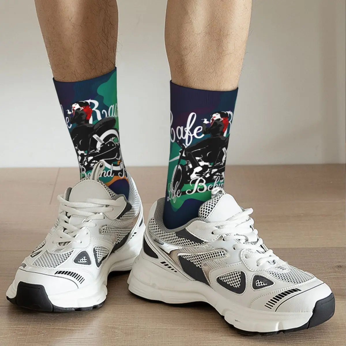 Cool Men's Socks Vintage Harajuku Cafe Racer Street Style Novelty Casual Crew Sock