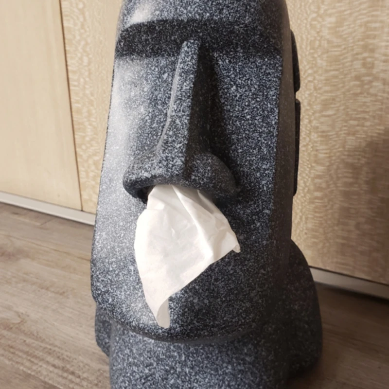 Creative Resurrection Island Stone Statue Moai Drawing Paper Box Desktop Home Living Room Personalized Tissue Box